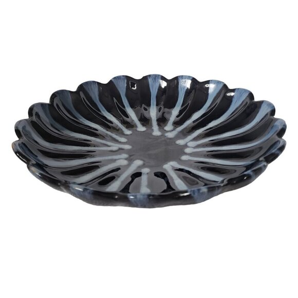 Vintage Huronia Canada Large Art Pottery Platter Black & Blue Drip Glaze - Picture 2 of 7